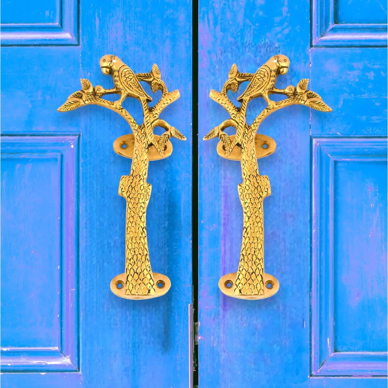 Parrot on the Tree Door Pull Handles Unique Brass 8 Inches Pair of 2 Pull Knobs Antique Design Handles for Drawer, Shelf, Cabinet, Wardrobe, Almirah Housewarming Gift
